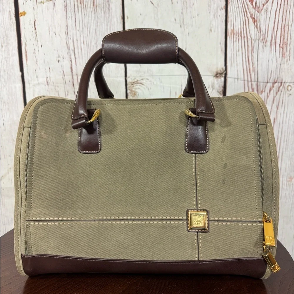 Diane Von Furstenberg Olive Green Tweed and Brown leather WoMen's Train case Bag